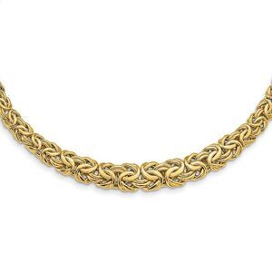 10mm 14K Yellow Gold Graduated Byzantine Chain Necklace, 17.25 Inch